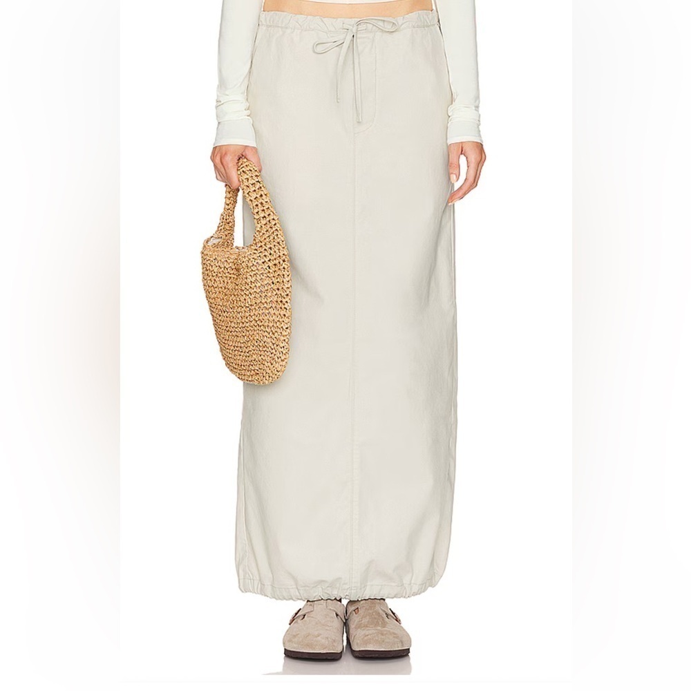 Helsa Workwear Drawcord Maxi Skirt Ecru khaki canvas midi Revolve NWT S